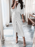 Heike - Lässiges Langarmkleid mit Knopfleiste vorne und Gürtel Taille