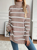Hannah - Warmer Langärmelig Gestreift Rollkragenpullover