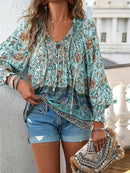 Luisa - Lässiges bedrucktes Langarmshirt mit V Ausschnitt für einen modischen Look
