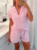 Filippa - Zweiteiliges Pyjama Satz mit Hemd mit Knopfleiste und Kurze Hosen mit elastischer Taille