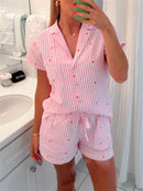 Filippa - Zweiteiliges Pyjama Satz mit Hemd mit Knopfleiste und Kurze Hosen mit elastischer Taille