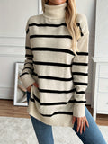 Hannah - Warmer Langärmelig Gestreift Rollkragenpullover