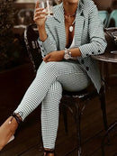 Elsa - Karierter Druck Blazer Und Hosen Zweiteiliges Set