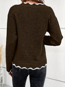 Ravena - Schicker Strickpullover mit Rüschenbesatz und V Ausschnitt