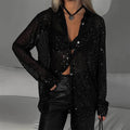Elena - Langärmliges Paillettenhemd mit Reversdesign und Button-Down-Verschluss