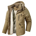 Jonas - Langärmeliger Mehrere Taschen Vlies Kapuze Parka Mantel