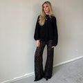 Hanna – Modische Hohe Taille Weites Bein Schlaghosen mit floralem Design