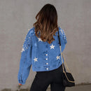 Luisa - Langärmelige Jeansjacke mit Knöpfen und Perlenverzierung