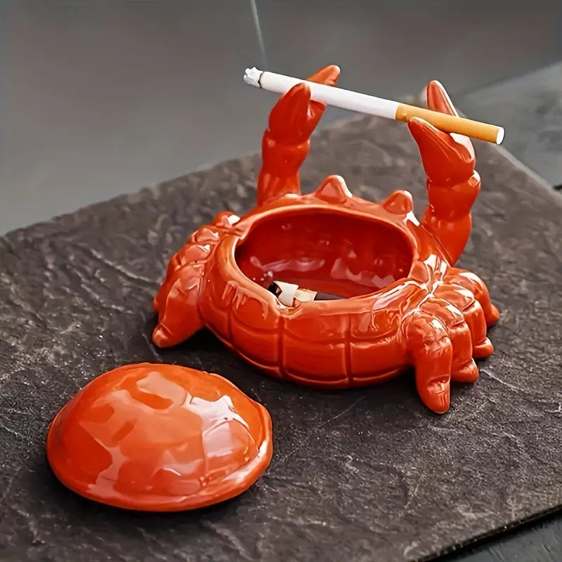 Krabbenförmiger Aschenbecher mit Deckel und Zigarettenspitze
