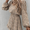 Zella - Lässiger quadratischer Kragen Blumendruck Minikleid mit langem Puffärmel