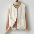Gisela - Ärmellose Seitentaschen Wolle Jacke Mit Schaltflächen