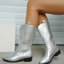 Laura - Gesticktes Gestaltung Mittlere Wade Stiefel mit rutschfester Sohle