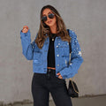 Luisa - Langärmelige Jeansjacke mit Knöpfen und Perlenverzierung