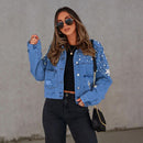 Luisa - Langärmelige Jeansjacke mit Knöpfen und Perlenverzierung