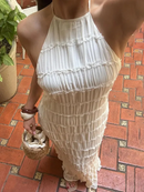 Hannah - Ärmelloses langes Kleid mit offenem Rücken und Plissee Entwerfen