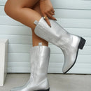 Laura - Gesticktes Gestaltung Mittlere Wade Stiefel mit rutschfester Sohle