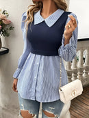 Clara – Taillierte Bluse mit gestreiften Ärmeln und Rüschenmanschetten