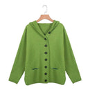 Caroline - Langärmelige Kapuze Gestrickt Jacke Mit Knöpfen