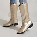 Laura - Gesticktes Gestaltung Mittlere Wade Stiefel mit rutschfester Sohle