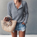 Luisa - Elegante V Ausschnitt Bluse mit langen Ärmeln und Knöpfen