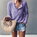 Luisa - Elegante V Ausschnitt Bluse mit langen Ärmeln und Knöpfen