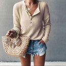 Luisa - Elegante V Ausschnitt Bluse mit langen Ärmeln und Knöpfen