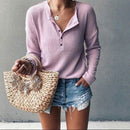 Luisa - Elegante V Ausschnitt Bluse mit langen Ärmeln und Knöpfen
