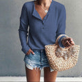 Luisa - Elegante V Ausschnitt Bluse mit langen Ärmeln und Knöpfen
