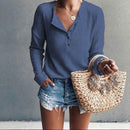 Luisa - Elegante V Ausschnitt Bluse mit langen Ärmeln und Knöpfen