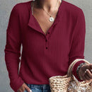 Luisa - Elegante V Ausschnitt Bluse mit langen Ärmeln und Knöpfen