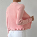Romy - Bequemer V Ausschnitt Strickjacke mit Rüschenbesatz und langen Ärmeln