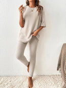 Mia - Rundhalsausschnitt Pullover Mit Elastischer Taille Hose Zweiteiliges Satz