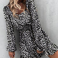 Zella - Lässiger quadratischer Kragen Blumendruck Minikleid mit langem Puffärmel