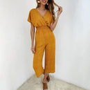 Zelinde - Lässiger V Ausschnitt Tupfenmuster Jumpsuit mit kurzen Ärmeln