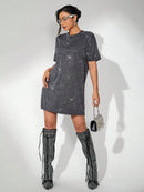 Elysia - Rundhalsausschnitt Kurzärmelig Minikleid