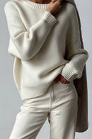 Katharina - Warmer langärmeliger lockerer Pullover mit Rundhalsausschnitt