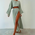 Zoe - Rundhalsausschnitt Crop Top Hohe Taille Teilen Rock zweiteiliges Setz