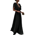 Millie - Elegantes Maxikleid mit tiefem V-Ausschnitt und gerüschter Schulterpartie