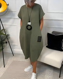 Sunniva – Stylisches Kurzarmkleid mit Rundhalsausschnitt und Taschen