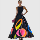 Lena – Lässiges bodenlanges Kleid mit Kreismuster und ärmellos