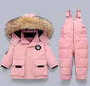 Kleinkind - Warme Ärmel Pelz Kapuze Jacke Mit Latzhose Zweiteiliges Satz