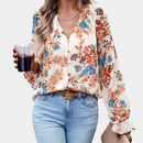 Clara – Blumenmuster V-Ausschnitt Bluse mit Knöpfe und lange Ärmel