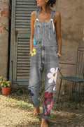 Zyana – Ärmelloser Jumpsuit mit Blumenmuster verstellbaren Trägern und Taschen