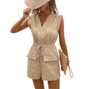 Angelika - Lässiger V Ausschnitt Jumpsuit mit elastischem Bund und Taschen