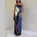 Juliana – Modisches ärmelloses Schulterfrei Longkleid mit Druckdesign