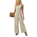 Jasmin – Lässiger Jumpsuit mit Knopfleiste vorne und V Ausschnitt und Taschen