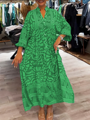 Greta – Locker sitzendes bedrucktes Button-Down-Kleid mit langen Ärmeln