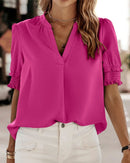 Luise - Elegantes kurzes Puffärmel Top mit V Ausschnitt für klassischen Stil