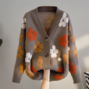 Luisa – Geblümte V-Ausschnitt Strickjacke mit Lange Ärmel und Knöpfe