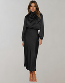 Mila - Lässig Satin Ärmel Lose Langes Kleid